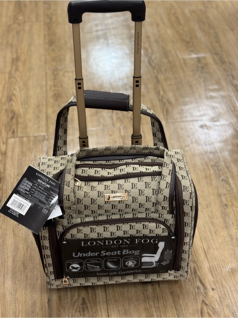 London Fog Beige/ Brown Under-Seat 15”Rolling Travel Bag